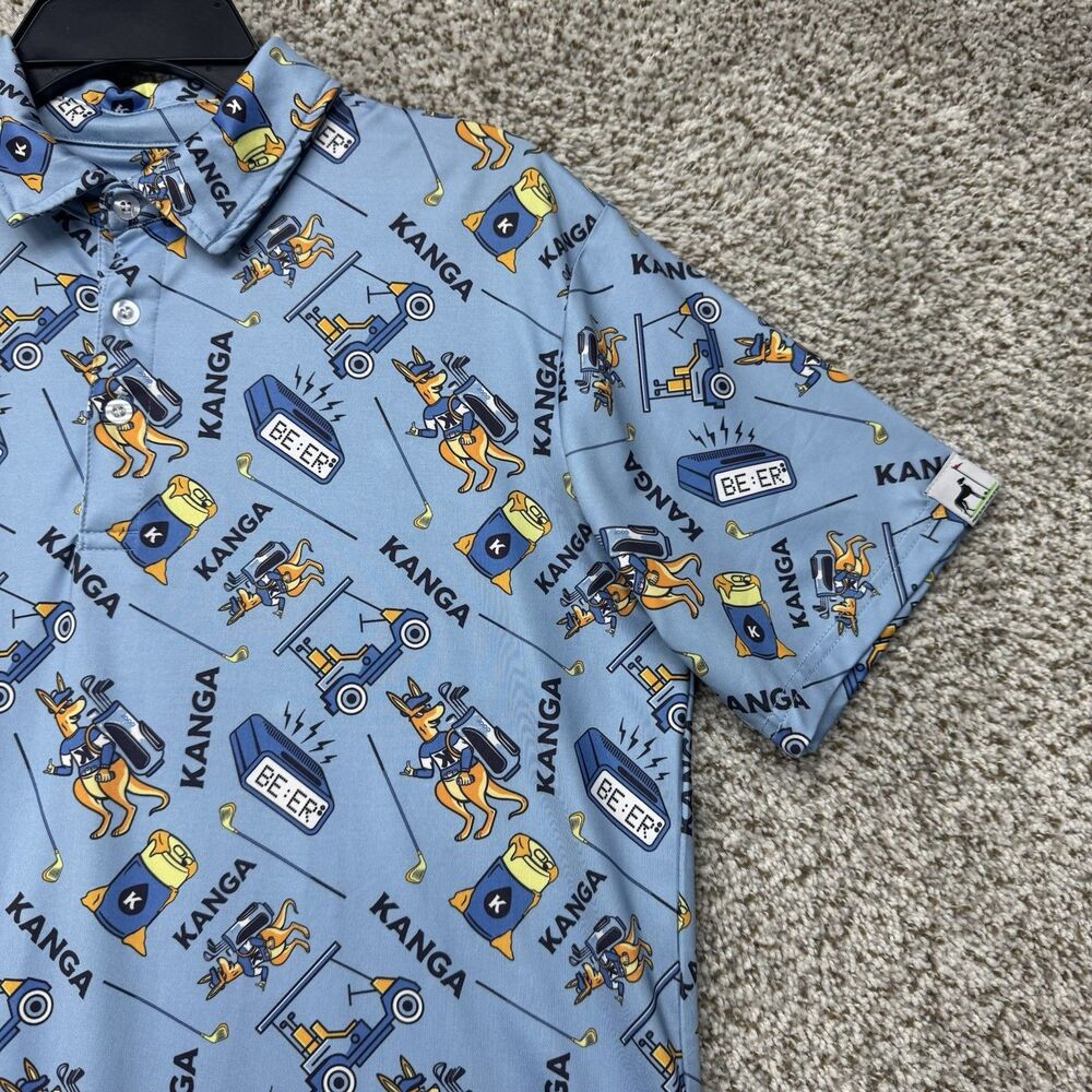 Proud 90 Polo Shirt Men Small Kanga Golf Carts Beer Aop Performance Golf Stretch View 3